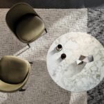 Marble Round Coffee Table with Metal Cylindrical Base