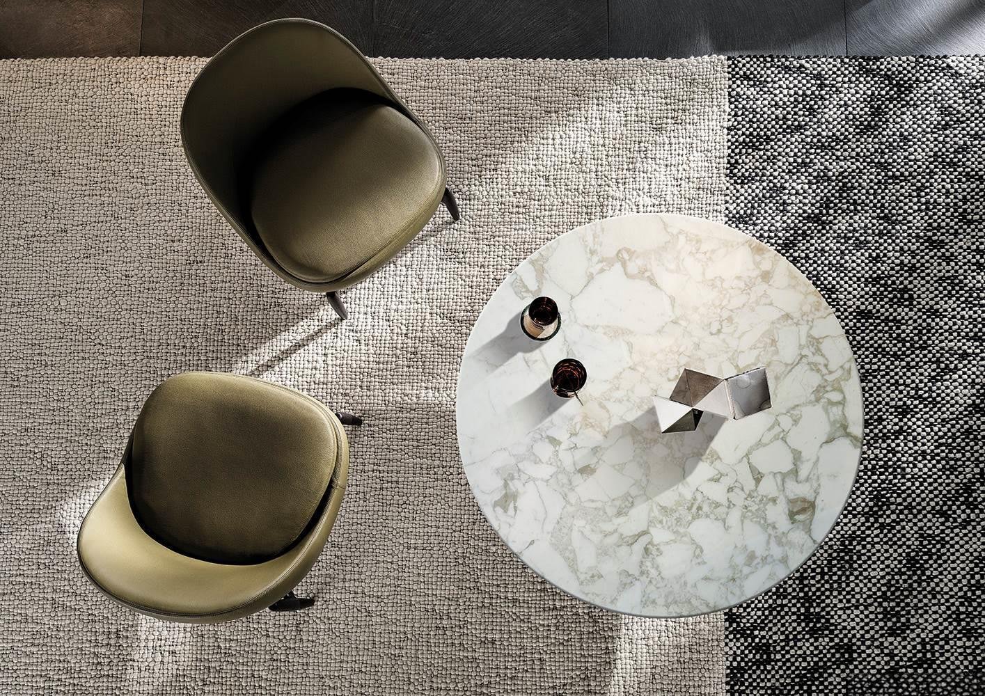 Marble Round Coffee Table with Metal Cylindrical Base
