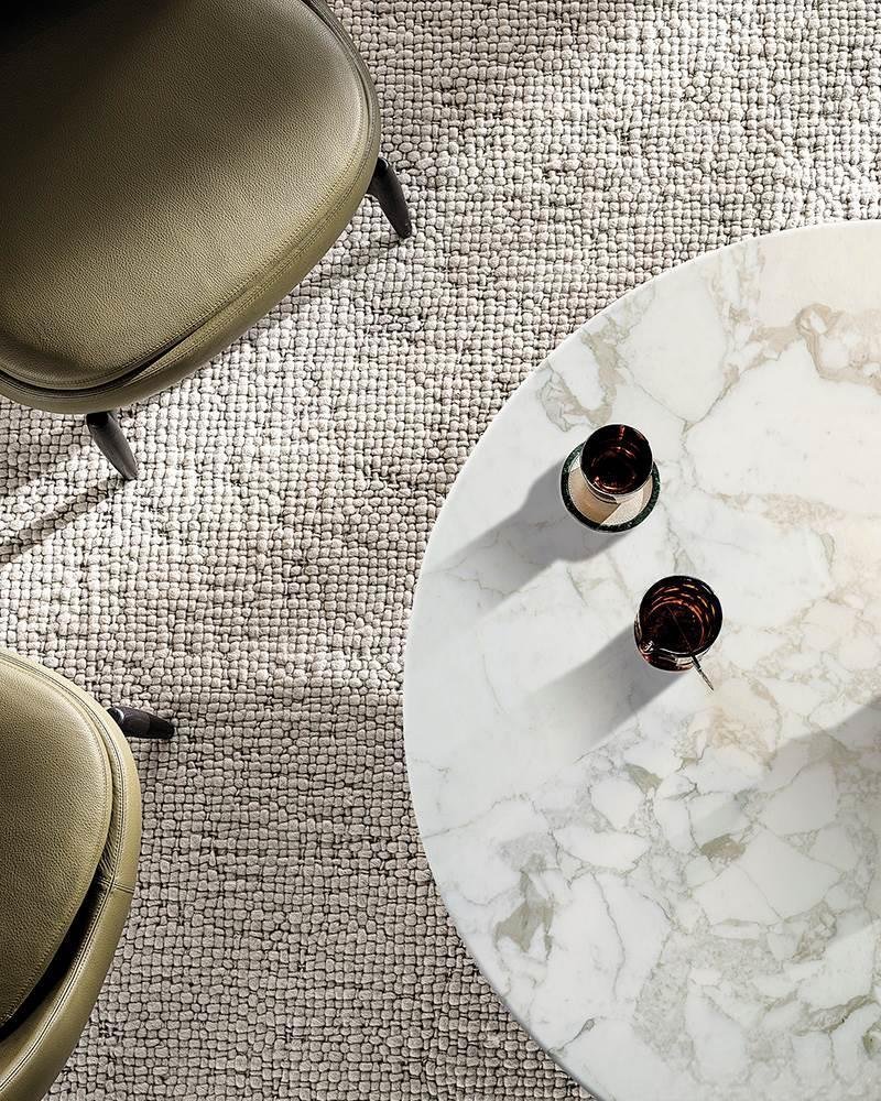 Marble Round Coffee Table with Metal Cylindrical Base