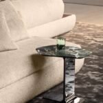 Hexagonal Nero Marquina marble ash and chrome plated side table