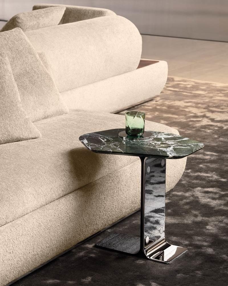 Hexagonal Nero Marquina marble ash and chrome plated side table