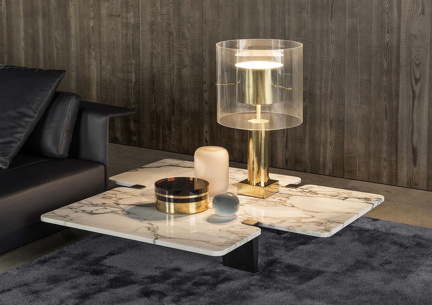 Marble Irregular Coffee Table with Geometric Metal Support Base