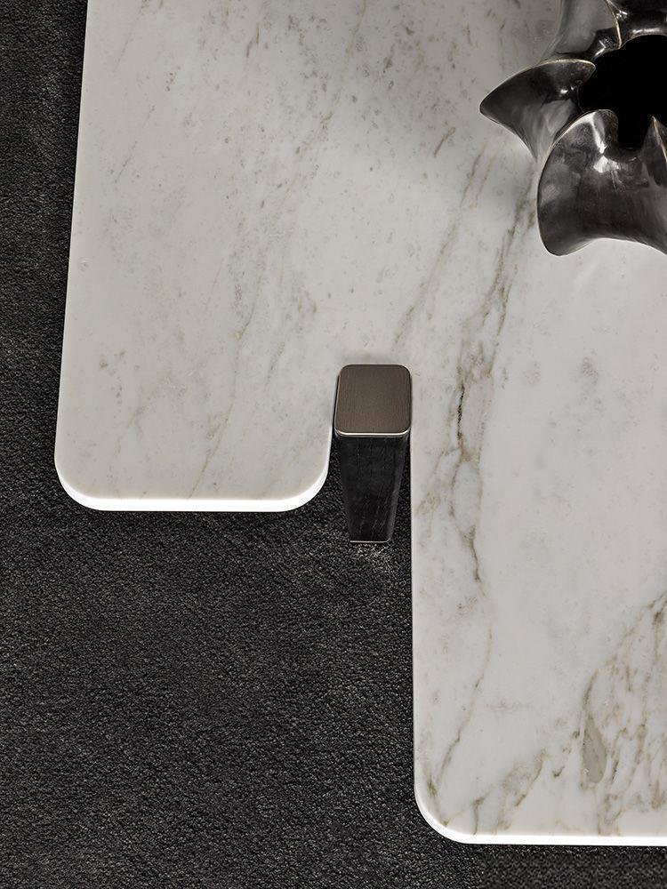 Marble Irregular Coffee Table with Geometric Metal Support Base