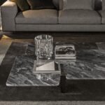 Marble Irregular Coffee Table with Geometric Metal Support Base