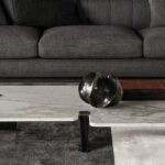 Marble Irregular Coffee Table with Geometric Metal Support Base