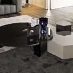Marble Irregular Coffee Table with Geometric Metal Support Base