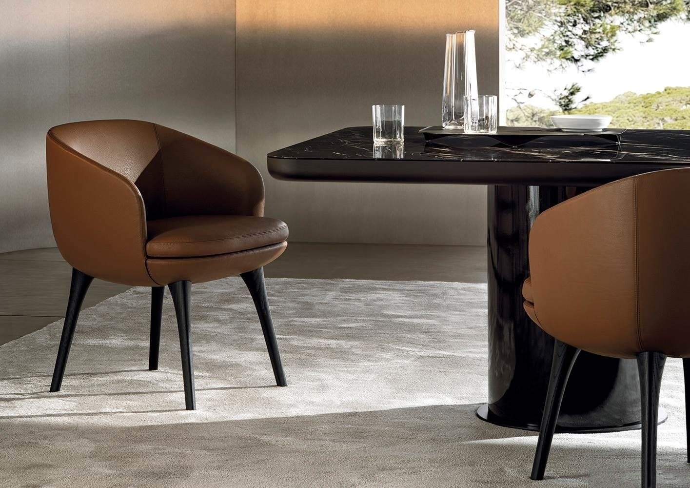 Boucle Upholstered Dining Chair with Black Tapered Legs