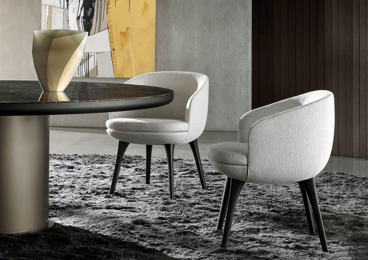 Boucle Upholstered Dining Chair with Black Tapered Legs