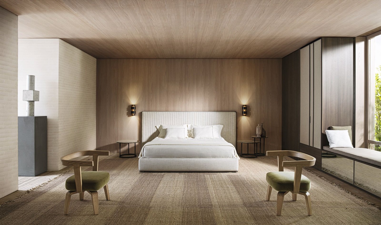 Minimalist Upholstered Bed with Tall Padded Headboard