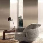 Modern Swivel White Armchair with headrest and Footstool Base
