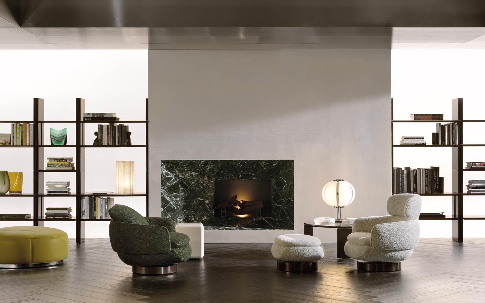 Modern Swivel White Armchair with headrest and Footstool Base