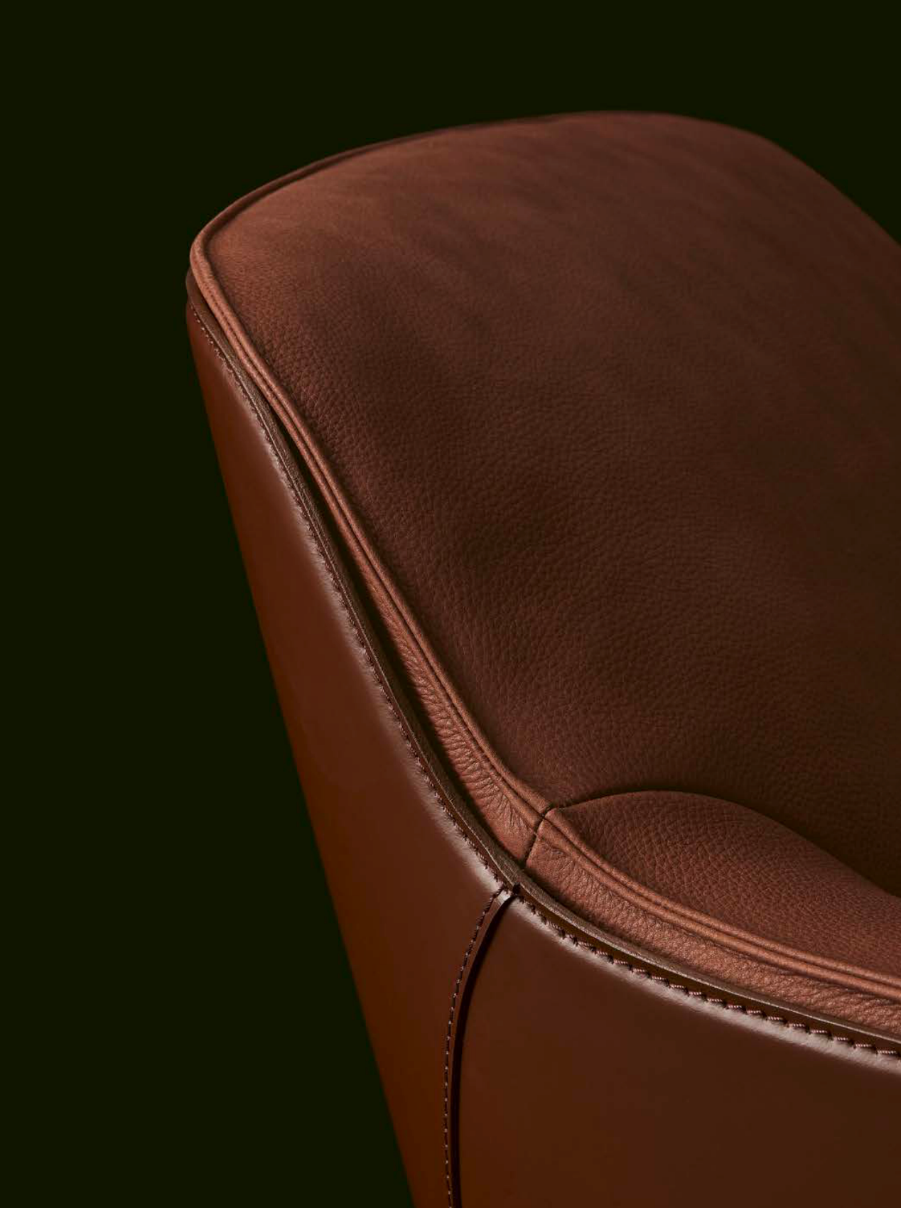 Leather Lounge Brown Armchair with Armrests Wooden Base