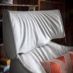 Natural Full Grain Aniline Leather Developing Patina Blue Armchair with footrest
