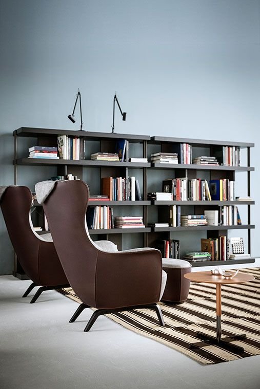 Blue Lounge Chair with Solid Wood Base Premium Leather Upholstery and Adjustable Headrest