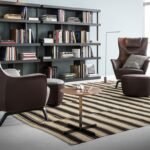 Blue Lounge Chair with Solid Wood Base Premium Leather Upholstery and Adjustable Headrest