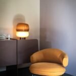Olive Green Curved Back Suede Accent Chair with Black Wooden Legs