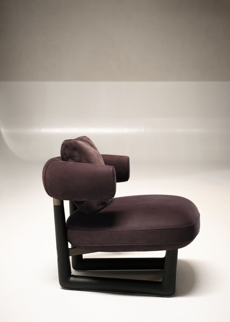 Warm Tan Suede Accent Chair with Rounded Arms and Bold Black Frame Modern Comfy Seat