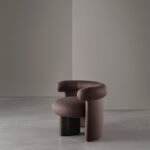 Plush Dark Brown Curved-Arm Accent Chair with Sleek Block Base