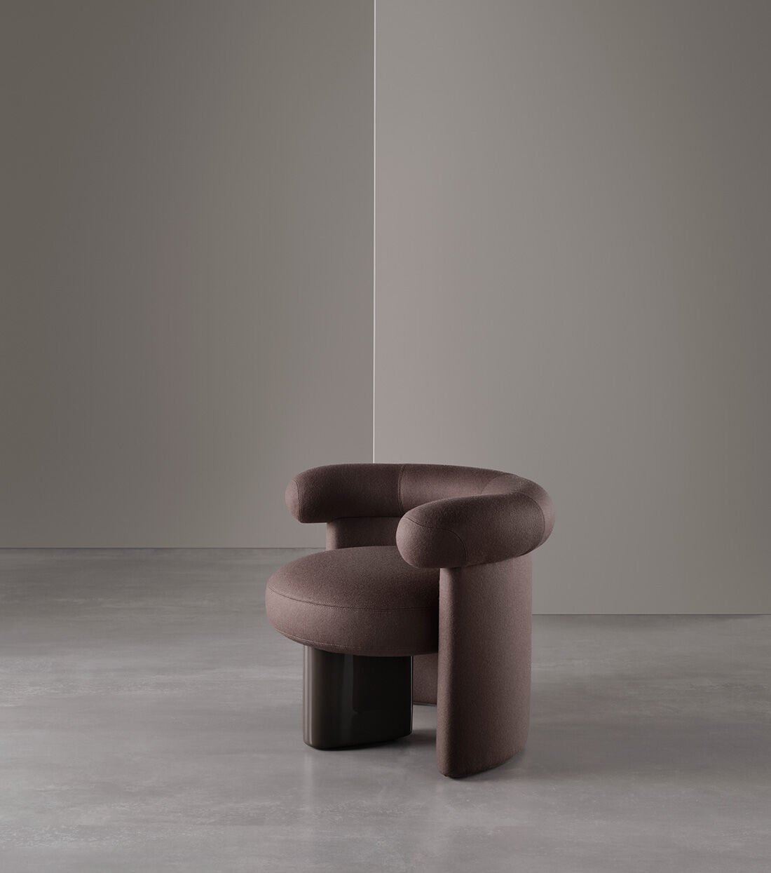 Plush Dark Brown Curved-Arm Accent Chair with Sleek Block Base