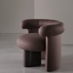 Plush Dark Brown Curved-Arm Accent Chair with Sleek Block Base