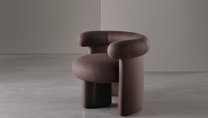 Plush Dark Brown Curved-Arm Accent Chair with Sleek Block Base