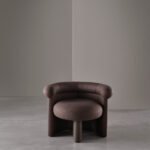Plush Dark Brown Curved-Arm Accent Chair with Sleek Block Base
