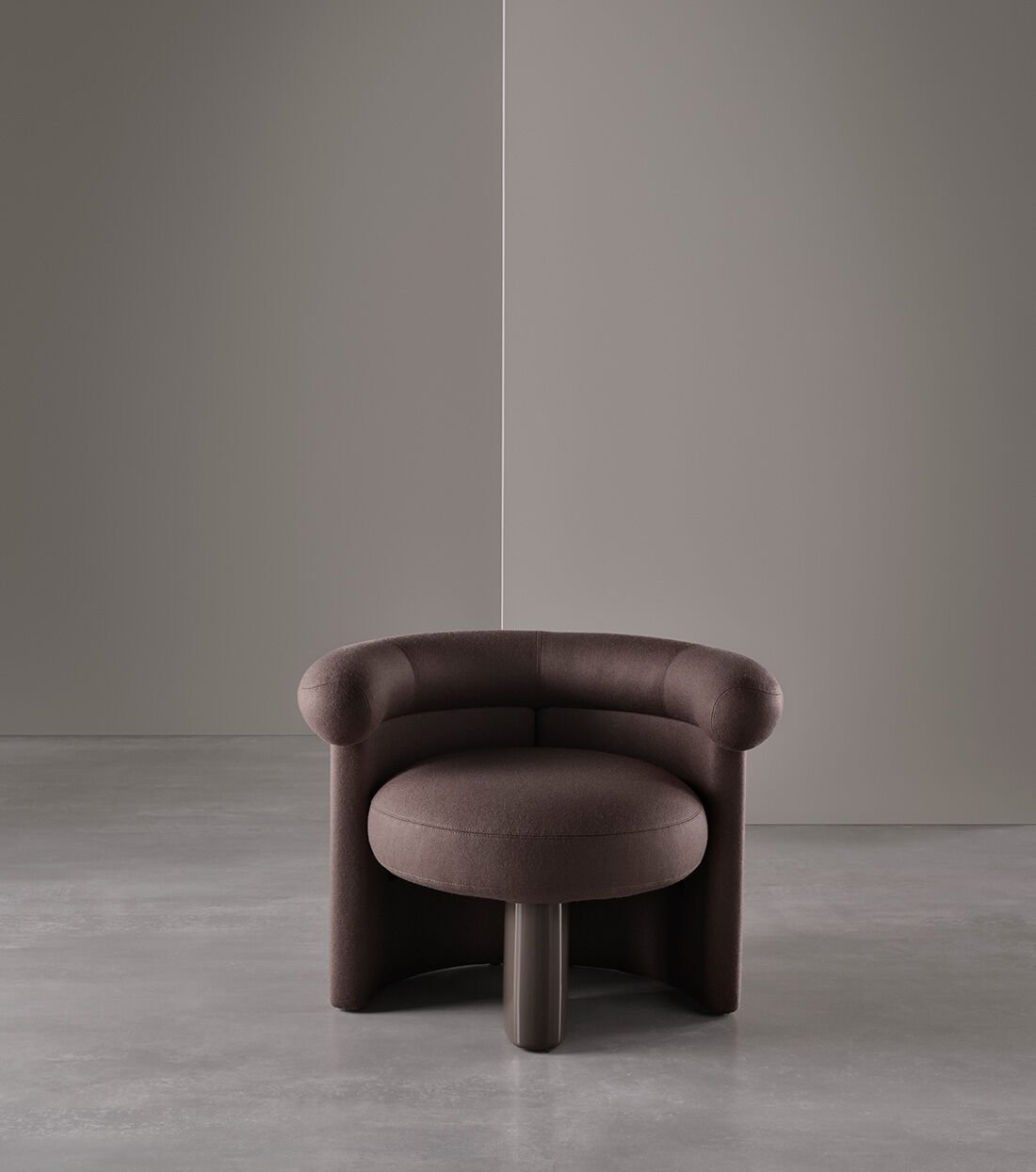 Plush Dark Brown Curved-Arm Accent Chair with Sleek Block Base