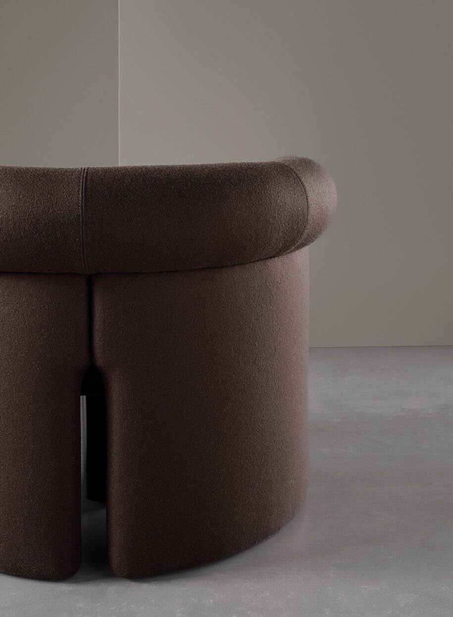 Plush Dark Brown Curved-Arm Accent Chair with Sleek Block Base