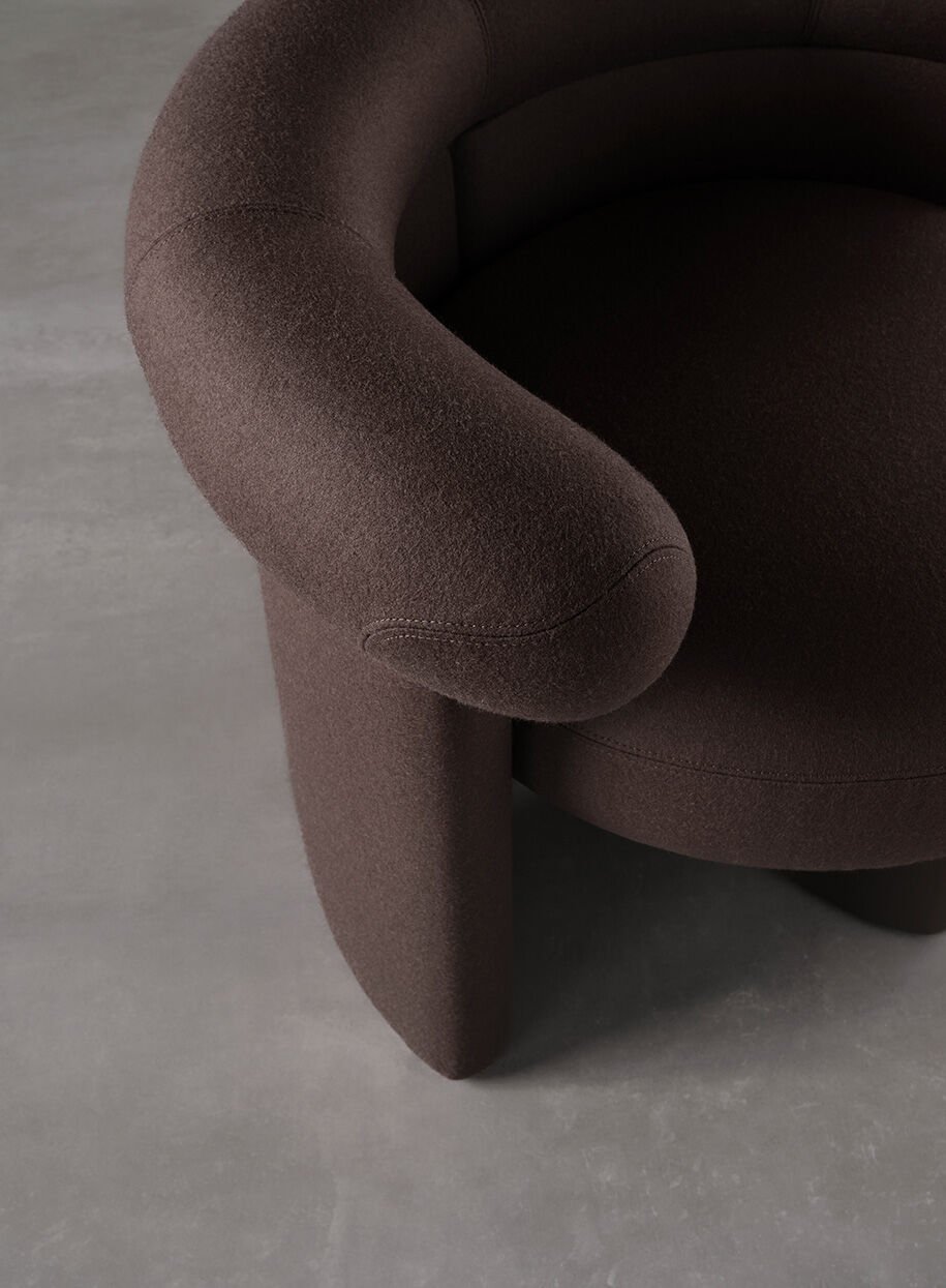 Plush Dark Brown Curved-Arm Accent Chair with Sleek Block Base