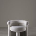 Plush Dark Brown Curved-Arm Accent Chair with Sleek Block Base