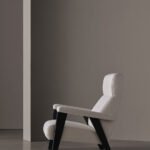 Navy Blue Fabric Accent Chair with High Back & Angled Wooden Legs