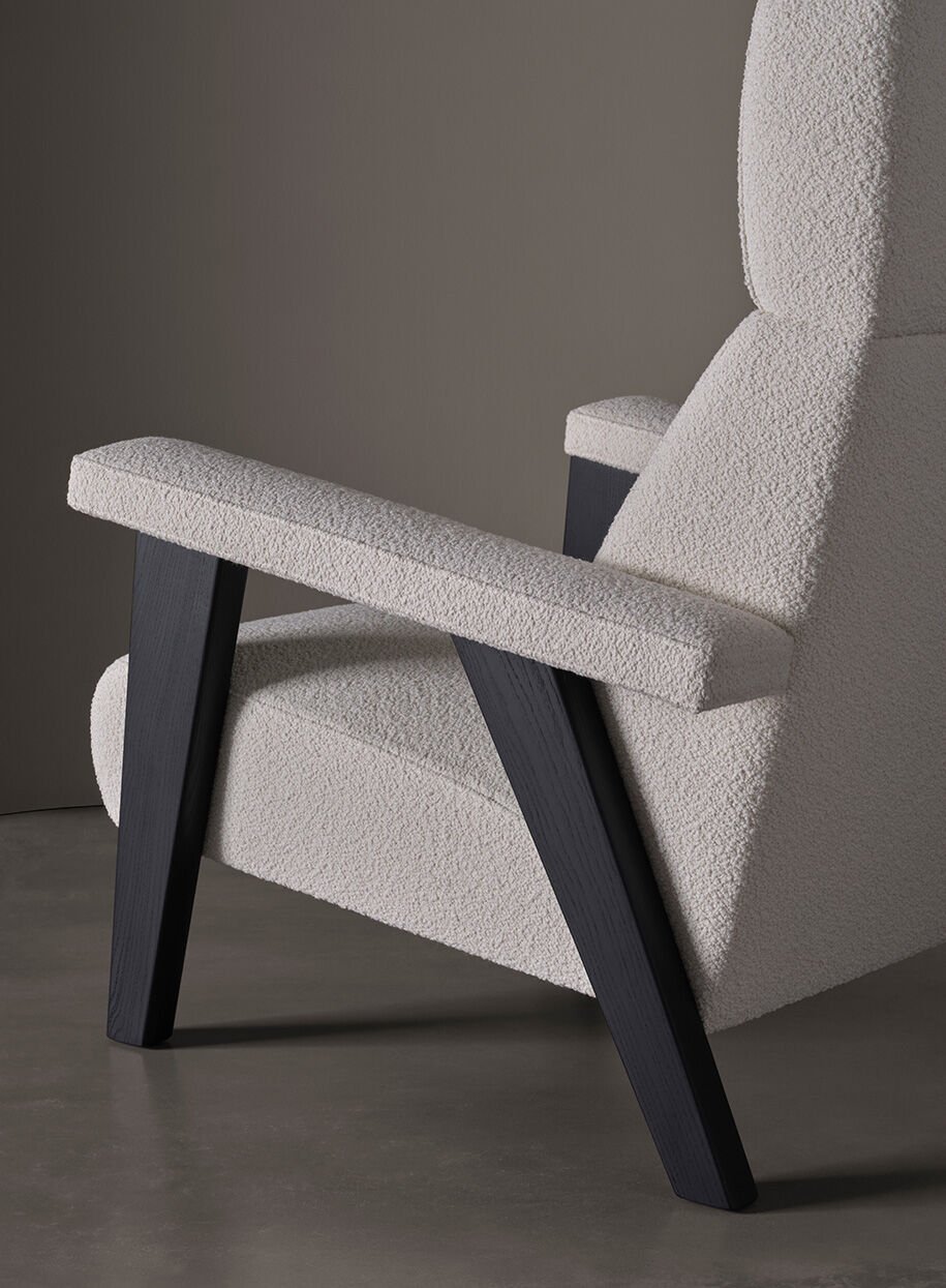 Navy Blue Fabric Accent Chair with High Back & Angled Wooden Legs