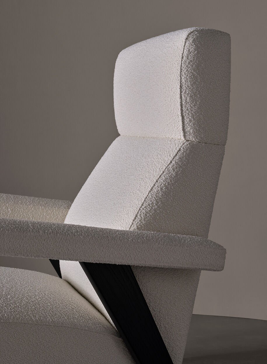 Navy Blue Fabric Accent Chair with High Back & Angled Wooden Legs