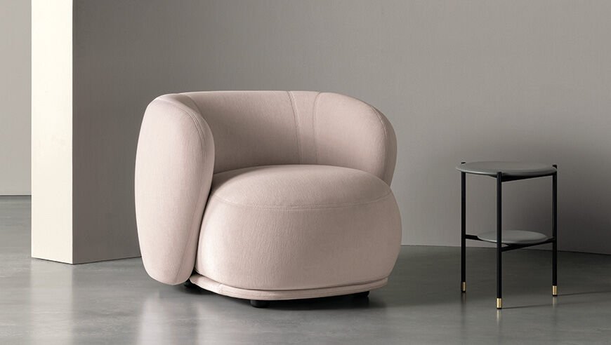 Beige Curved Leather Accent Chair Modern Comfortable Living Room Seating