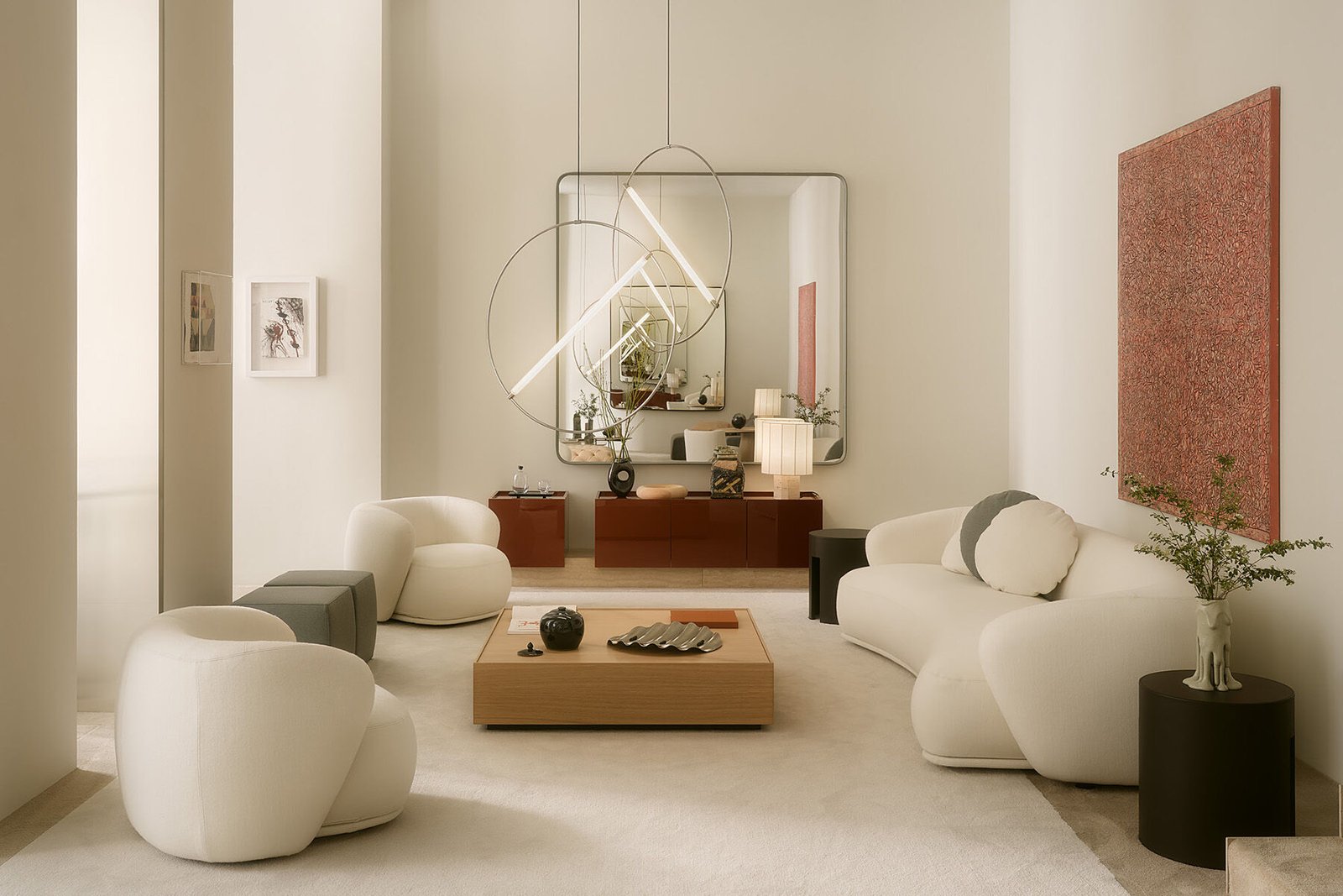 Beige Curved Leather Accent Chair Modern Comfortable Living Room Seating