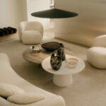 Beige Curved Leather Accent Chair Modern Comfortable Living Room Seating