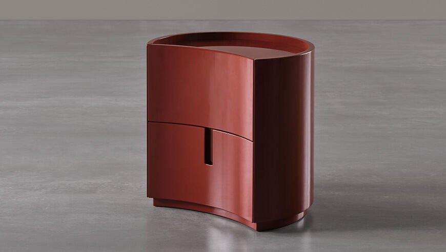 Minimalist Curved Wooden Nightstands Taupe Bedside Storage Cabinets with drawers