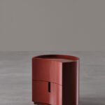 Minimalist Curved Wooden Nightstands Taupe Bedside Storage Cabinets with drawers