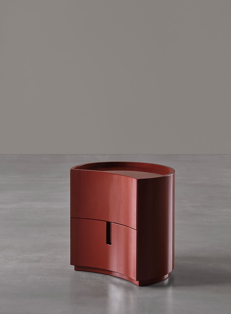 Minimalist Curved Wooden Nightstands Taupe Bedside Storage Cabinets with drawers