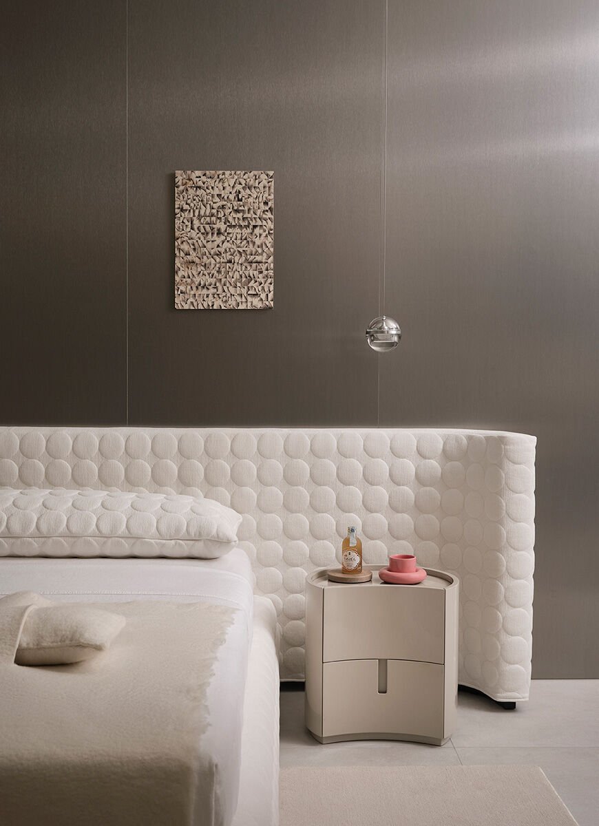 Minimalist Curved Wooden Nightstands Taupe Bedside Storage Cabinets with drawers