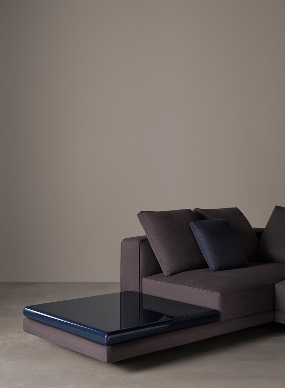 Modular Sofa System Geometric Design Integrated Side Tables Premium Upholstery