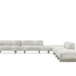 Luxury Modular Sofa Curved Wood Base Brass Accents Goose Down Cushions