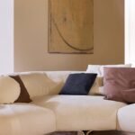 Luxury Modular Sofa Curved Wood Base Brass Accents Goose Down Cushions