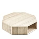Beige Modern Travertine Hexagonal Side Tables Minimalist Stone Accent Pieces