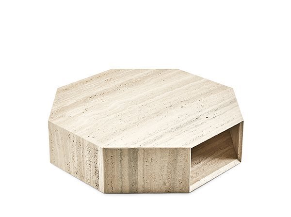 Beige Modern Travertine Hexagonal Side Tables Minimalist Stone Accent Pieces