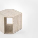 Beige Modern Travertine Hexagonal Side Tables Minimalist Stone Accent Pieces