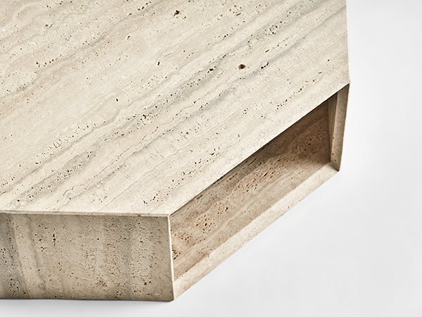 Beige Modern Travertine Hexagonal Side Tables Minimalist Stone Accent Pieces