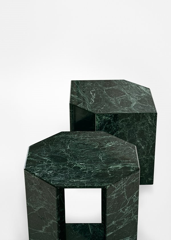 Beige Modern Travertine Hexagonal Side Tables Minimalist Stone Accent Pieces