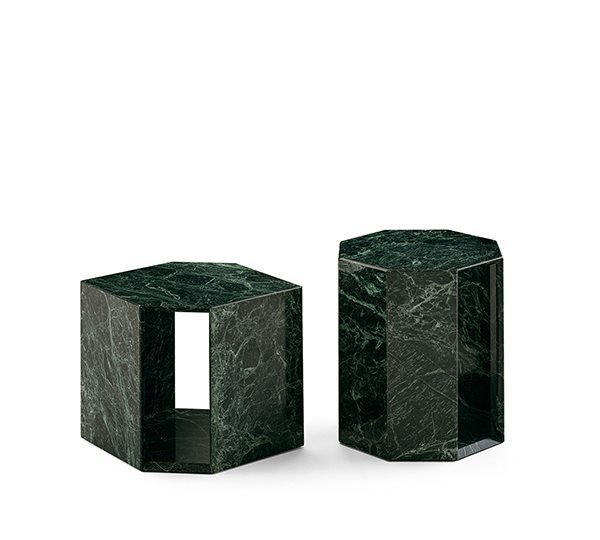 Beige Modern Travertine Hexagonal Side Tables Minimalist Stone Accent Pieces