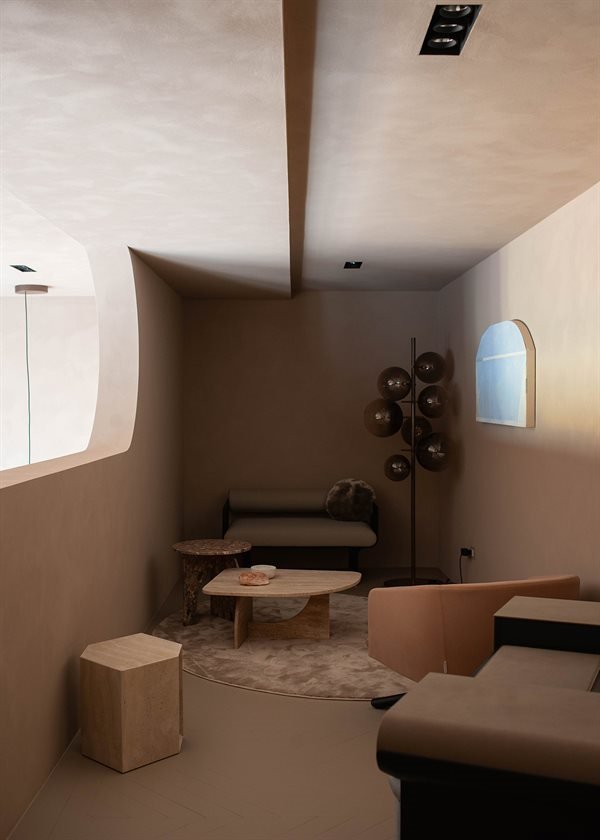Beige Modern Travertine Hexagonal Side Tables Minimalist Stone Accent Pieces